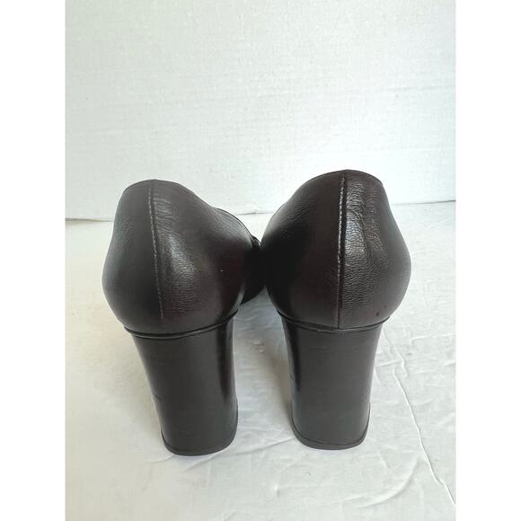 Gucci Dark Brown Calf Leather Gold GG Logo Block Heel Slip On Pumps Sz 7C - Picture 8 of 14